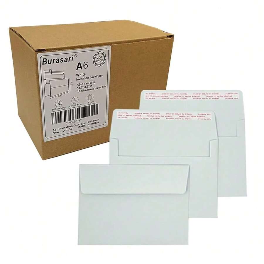 Sobres de invitación A6 (200 piezas 4.7x6.5 PULGADAS) - Diseño sin ventana, sobres de papel blanco de 120 g/m² con cierre rápido imprimible para invitaciones, tarjetas de felicitación, fotos, facturas - 200 piezas 4,7 x 6,5 pulgadas - Ver 1
