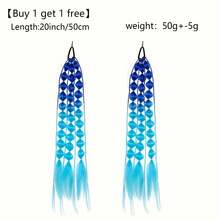 [Buy One Get One Free] 20-Inch Bubble Braid + Thin 2-Strand Braid Elastic Band Women's Ponytail, Gradient Bubble Ponytail, Birthday Party Dress-Up, Halloween Christmas Holiday Dress-Up Wig - Multicolor - View 8