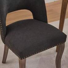 Set Of 2 Wooden Dining Chairs, Modern Fabric-Upholstered Kitchen Chairs, Country Style, Black, DE1870BK - Black - View 8
