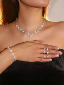 4pcs Necklace, Earrings, Bracelet Jewelry Set, Suitable For Women, Applicable For Party, Bridal Attire And Wedding Occasions