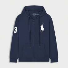 Polo Ralph Lauren Unisex Full-Zip HoodieSweatshirt , Fashion Hoodies & Sweatshirts, Drawstring Hoodies Pullover Sweatshirts Casual Long Sleeve Shirts - 藏蓝色 - 查看 2