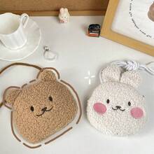 1pcs  Cartoon Cute Bear And Bunny Plush Crossbody Bag, Multifunctional Coin Card Holder, Headphone Storage Bag, Fashionable Shoulder Bag For Girls - 彩色 - 查看 10