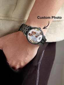 1pc Customized Engraved Photo Watch With Metal Strap, Photo Watch Gift For Boyfriend, Husband, Men, Personalized Photo Watch, Birthday, Graduation, Wedding, Father's Day Gift