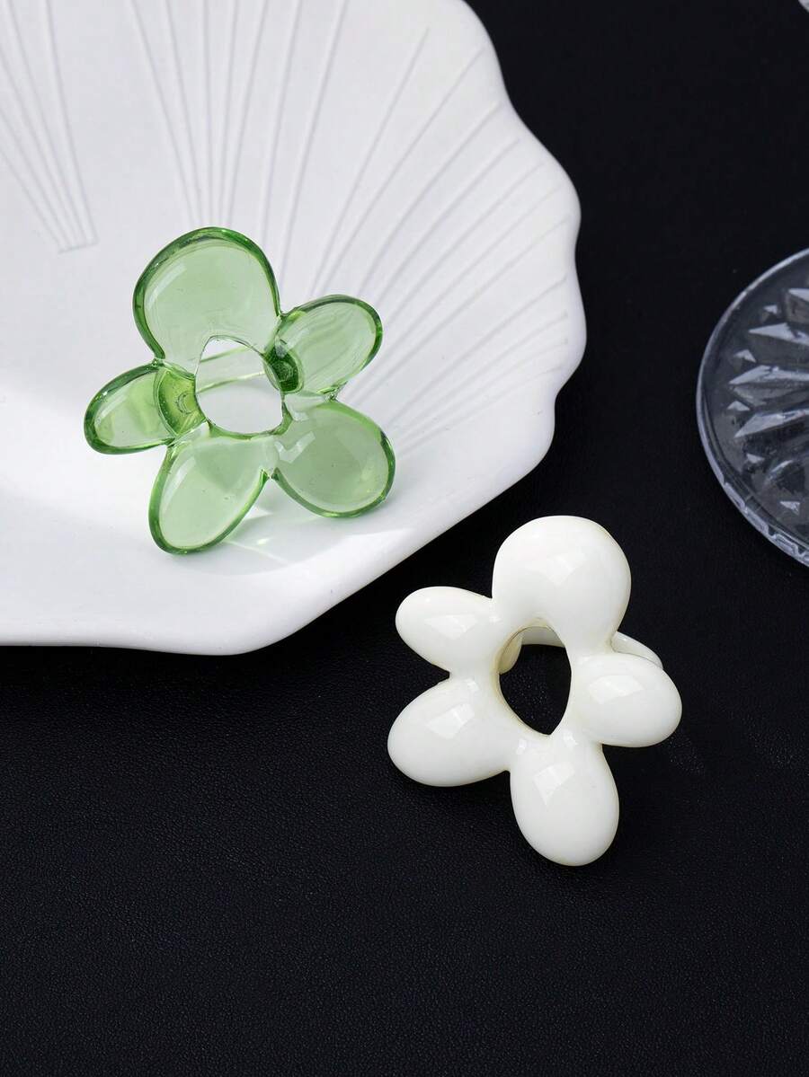 1pc Resin Asymmetrical Bubble Flower Shaped Ring, Unique Elegant Green Floral Design, Minimalist White Daisy Ring, Suitable For Women Everyday Wear - Bubble Flower Ring - View 1