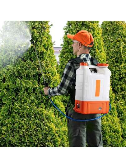 Battery Powered Backpack Sprayer With Cart, 0-94 PSI Adjustable Pressure, 4 Gallon Tank On Wheels, With 8 Nozzles And 2 Wands, 12V 7.2Ah Battery, Wide Mouth Lid For Weeding, Spraying, Cleaning