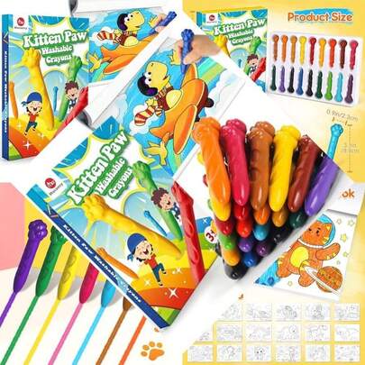 Mocoosy 18 Colors Jumbo Crayons For Toddlers, Washable Crayon With Coloring Book Set For Kids,  Crayons Kit For Babies And Children Coloring Activity Art And Craft Supplies