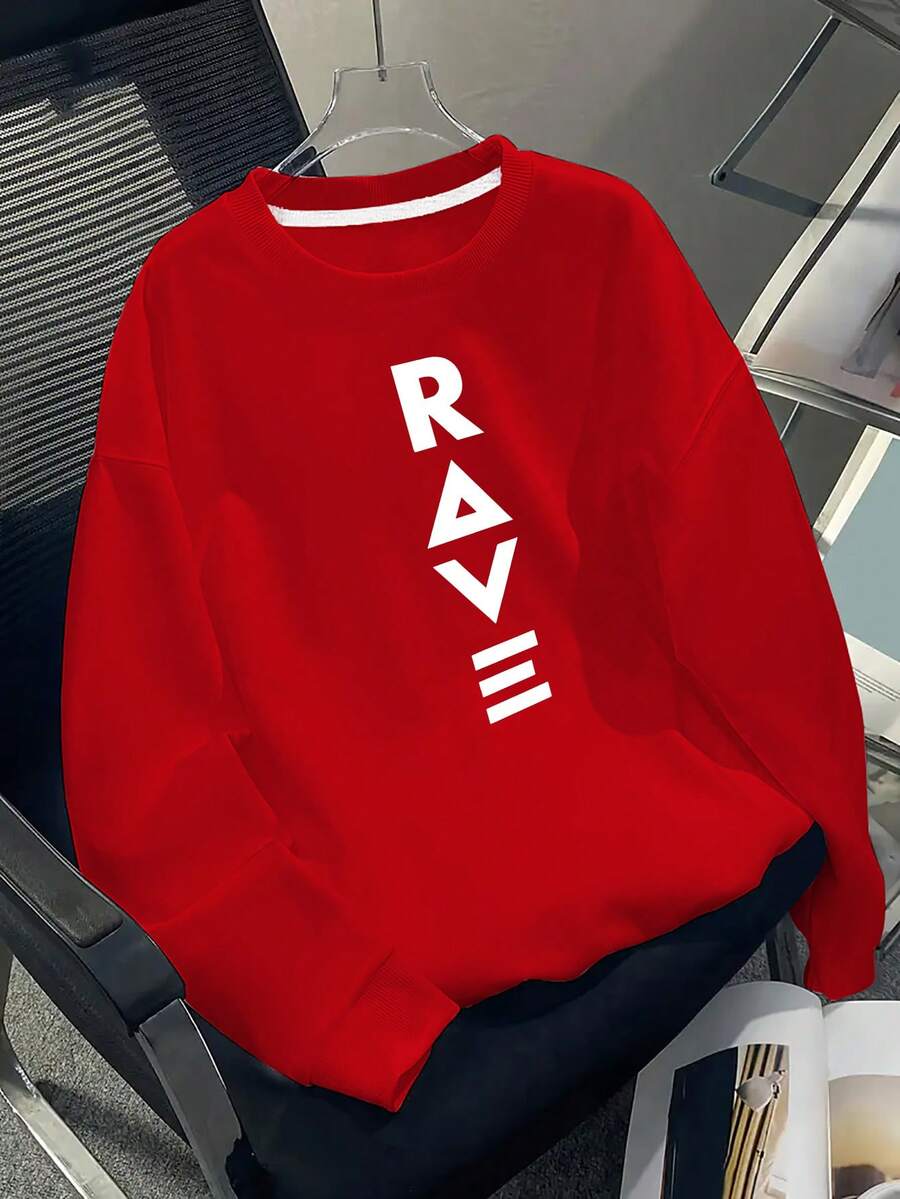 Sudadera de Cuello Redondo para Hombre con Estampado de Letras - Pullover Deportivo Casual de Manga Larga, Estilo Urbano de Moda, Suéter con Diseño de Patrón Impreso, Lavable a Máquina, Esencial para Otoño e Invierno, Adecuado para Uso Diario y Fiestas! - Rojo - Ver 1