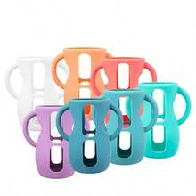 1个硅胶奶瓶套，适用于天然玻璃婴儿奶瓶，硅胶材质，易握手柄，防摔，兼容4/8盎司玻璃奶瓶