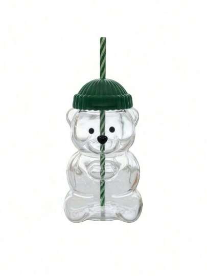 Glass Bear Cup, Honey Bear Straw Cup, Lid Straw Glass Cup, Cute Mug, Duck Billed Bear Cup, Coffee Cup, Beer Cup, Wine Glass, Cocktail Glass, Beverage Glassware, 20oz Unmarked Bear Cup