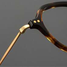 轻盈纯钛方形多边形眼镜框，纯色复古全框男女通用眼镜，四季皆宜 - 玳瑁色 - 查看 3