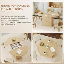 43.3in-59in Extendable Round Dining Table For 4-8 Modern Expandable Kitchen Oval Dining Table Space Saving Circle Dining Room Table With Storage Shelf For Kitchen Living Room - Natural Oak - View 6