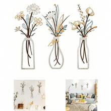 3 Pcs- Wall Sign Decoration,Metal Flowers Wall Arts , Minimalist Iron Flower Vase Wall Art, Metal Wire Decoration, Rustic Farmhouse Decor Beige Minimalist Flower Wall Decors For Living Room Bathroom Bedroom Dining Room-Housewarming Gifts Room Decor Bedroom Decor Home Decor - Nhiều màu - Xem 1