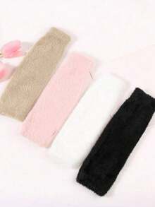 1 双女士柔软毛绒半指手套，保暖护臂露指连指手套，可爱长袖设计，适合秋冬季节 - 長款手套 - 查看 7