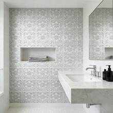 20pcs Self-Adhesive Wall Tiles - 8 Inch X 8 Inch, Shallow Embossed Design, 3D Visual Effect - Glossy Blue With Silver Tin Texture, Suitable For Kitchen, Fireplace, Cabinet, Bar Backsplash