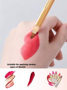 1pc Dual-Ended Lip Brush, Metal Retractable Lip Liner Brush, Concealer Brush With Dust Cover, Multifunctional Makeup Tool - Gold - View 2