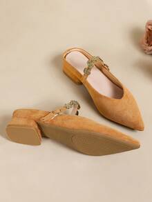 Women's New Pointed Toe Low Heel Mules, Fashionable Slip-On Mary Jane Shoes - Brown - View 5