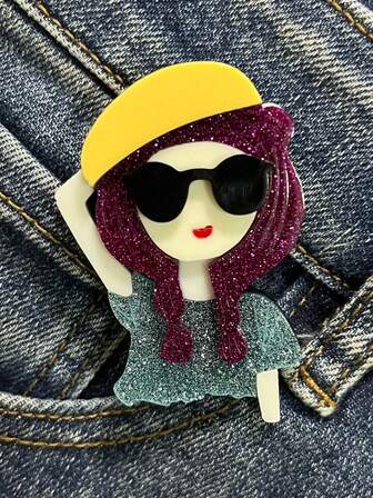1 pieza Broche de acrílico de niña de moda, broche único para dama, broche elegante de mujer con dibujos animados, accesorio de bolso, mejor regalo de cumpleaños para amigos