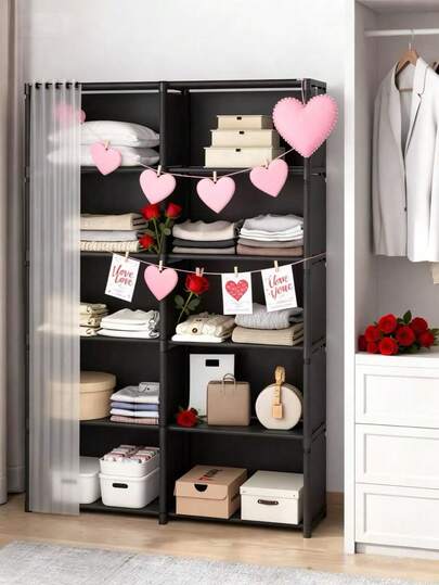 1pc Multi-Layer Dustproof Wardrobe, Modular Storage Cabinet, Standalone Bookshelf, Multi-Tier Household Storage Cabinet, Living Room Bookcase, Corner Storage Rack, Bedroom & Rental Apartment Space-Saving Storage Cabinet, Compact Wardrobe Organizer With Shelves