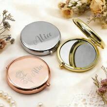 Personalized Engraved Compact Mirror - Metal Double-Sided Portable Pocket Mirror, Customized Travel Makeup Mirror For Bridesmaids, Custom Initial Text Rose Engraving, Folding Mirror - Multicolor - View 3