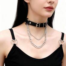 European And American Punk Gothic PU Leather Irregular Heart-Shaped Chain Elastic Leg Loop Leg Strap Leg Chain, Adjustable Size - 黑色 - 查看 6