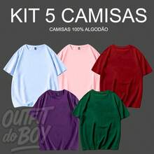 Set Of 5 Plain Basic Comfortable T-Shirts For Everyday Wear, Various Colors, Versatile, 100% Cotton 30.1 Streetwear!! Men's Basic Premium Casual Spring Summer - 紫-綠-淺藍-粉-紅 - 查看 1