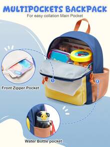 轻便儿童背包，多口袋设计，可爱儿童背包，配有可调节肩带，男女通用，适合学前班、幼儿园、小学低年级学生，防水旅行包，适合户外、露营、旅行、通勤、上学等场合，有3种颜色可选。 - 彩色 - 查看 5