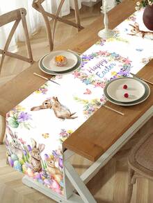 1 件装春季复活节桌旗，色彩鲜艳的花环和兔子图案桌布，适合春季餐桌装饰、节日派对户外装饰、复活节家居装饰、农舍风格礼品，尺寸为 13x70 英寸 - 彩色 - 查看 7
