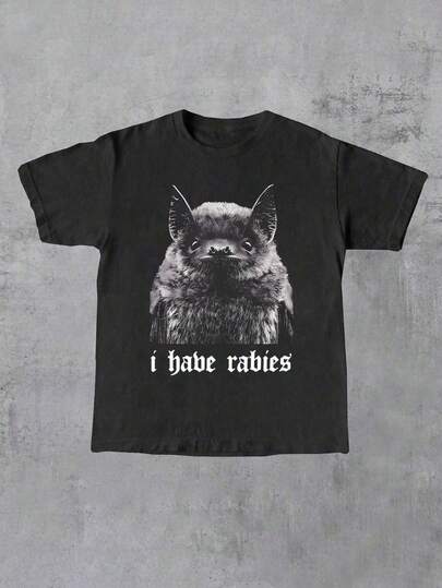 Valentine's Day Women's Bat Print Round Neck Plus Size T-Shirt, Spring/Summer Casual Short-Sleeved Top, Plus Size Women's Clothing