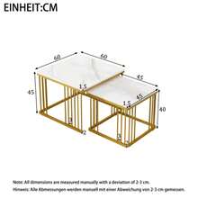 WF326269AAW Image Change)2er Set Quadratische Hochglanz-Marmoroptik-Couchtische, Ineinander Schiebbare Tische Mit Goldenen Beinen, 60*60*45cm Und 45*45*40cm, Vielseitig Einsetzbar - White - View 2