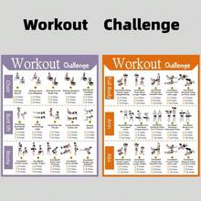 2pcs Fitness Challenge Poster Set - Home Gym Workout Plan, Chair, Glute Lift, Glute Training, Full Body, Arms, Abs Exercises, Slim Waist Fitness Chart - Perfect For Gym Decor, Home Fitness Guide, Frameless Design, 8x10 Inches, 2D Flat Graphics, Paper Material