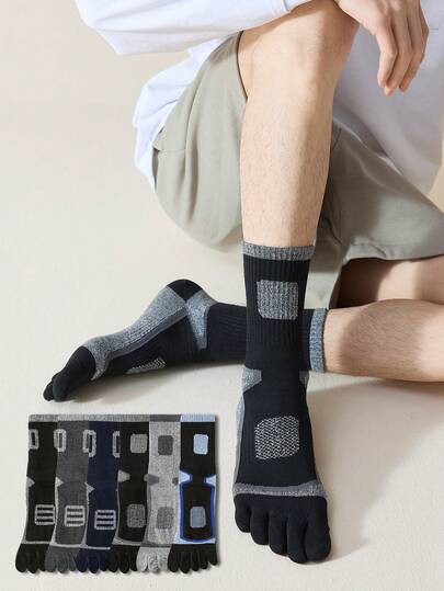 2双/1双男士多色五指中筒袜，防臭抗菌中筒袜，适合运动服穿着
