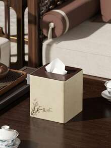 Esta nueva caja de pañuelos de estilo chino con patrón de flor de ciruelo en piel de poliuretano tiene una apariencia elegante y de alta gama, con un diseño ovalado y un cierre magnético. Es un artículo de almacenamiento decorativo adecuado para la sala de estar, la mesita de noche, el dormitorio y el tocador del baño. - Multicolor - Ver 14