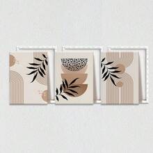 极简波西米亚风墙面艺术三件套 - 黑白抽象植物印花，可选带框/不带框，打造卧室、办公室或客厅的禅意画廊墙 - 彩色 - 查看 18
