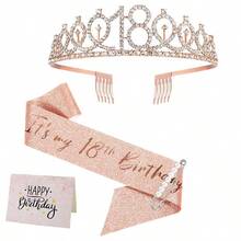 4pcs/Set Birthday Decorations For Girls Aged 5, 10, 13, 15, 18, 30 Years Old, Including Birthday Sash, Crown/Headpiece, Greeting Card, Rose Gold Teenage Girl Gift, Suitable For 5, 10, 13, 15, 18, 30 Years Old Birthday Decor - Rose Gold - View 10