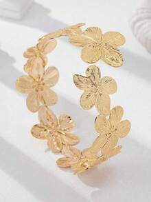 1pc Bohemian Floral Print Casual Bracelet, Versatile For Daily Wear And Vacation - Gold - View 2