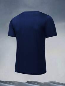 1pc Men's Summer Ice Silk Printed Short Sleeve T-Shirt, Casual Sports Minimalist Quick-Dry Top - Blue - View 3
