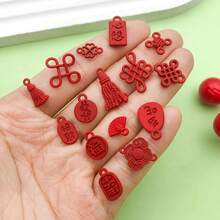 10/15pcs Enamel Chinese Knot New Year Lucky Blessing Tassels Charm Red Alloy Festive Pendant For DIY Jewelry Crafts Accessories Finding