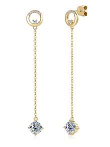 XUJIA 1对925纯银莫桑石耳环，6.5毫米*2颗莫桑石水滴形吊坠耳环，闪亮结婚周年纪念礼物，女士新娘首饰 - 金黃色 - 查看 1