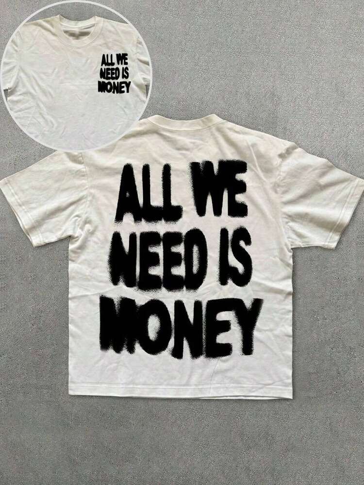 Camiseta de manga corta con estampado de eslogan casual de tamaño estándar para hombres  T2AN - Blanco - Añade 1