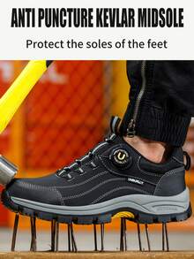 男士钢头安全鞋，快扣设计，防砸防刺，耐磨橡胶鞋底，工业及户外工作鞋 - 黑色 - 查看 2