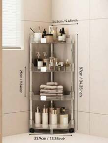 1pc Multifunctional Bathroom/Kitchen Storage Rack, Transparent Corner Shelf, Floor-Standing Toilet/Sink/Shower Organizer, Narrow Gap 3-Tier Rack - Multicolor - View 13
