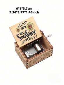 你是我的阳光复古木质手摇音乐盒，激光雕刻复古阳光木质音乐盒，生日/情人节、圣诞节、新年礼物 - 彩色 - 查看 2