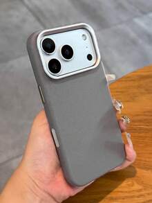 1pc Luxury Original Knitted Leather Texture Metal Button Electroplated Frame Phone Case, Suitable For IPhone 17 Pro Max, 17 Pro Air, 16, 15, 14, 13, 12, 11 Pro Max Plus, Ultra-Thin And Snug Fit - Grey - View 3