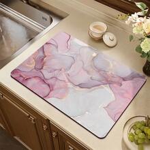 1pc White Marble Print Kitchen Counter Mat, Dish Drying Mat, Coffee Bar Mat, Kitchen Countertop Mat, Drainage Mat, Utensil Drying Mat, Suitable For Kitchen, Dining Room, Patio Dining Table Decor, Kitchen Supplies - Multicolor - View 13
