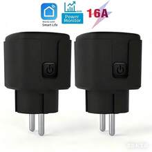 2pcs Wi-Fi Smart Plug With Energy Monitoring, Voice Control Via Alexa & Home, Remote Access, Timer & Schedule Function, 16A Wall-Mounted Smart Device, European Plug, Compatible With Smartlife App, Home Automation, Sleek Design - Black - View 11