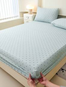 1 chiếc ga phủ giường họa tiết chấm bi xanh nhạt, tấm bảo vệ nệm kiểu dáng dễ thương dành cho bé gái, ga phủ nệm ngày Valentine, ga trải giường vừa vặn, mềm mại và thoáng khí, phù hợp với nhiều kích cỡ giường - đơn, đôi, cỡ Queen, cỡ King, thiết kế túi sâu cho độ sâu lên đến 11,8 inch. - Màu xanh nhạt - Xem 5