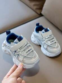 1 Pair Kids' Breathable Mesh Chunky Sneakers, Unisex Children Hook And Loop Sports Shoes, Lightweight Soft Bottom Casual Shoes, New Versatile Kids Footwear - Grey - View 2