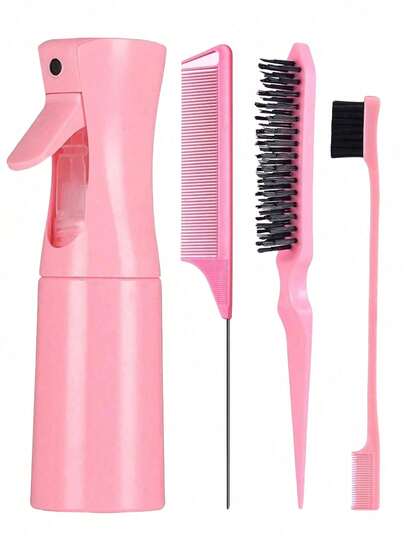 4 pièces Ensemble de bouteille de vaporisation et brosse à cheveux, 1 bouteille de vaporisation + 1 peigne à queue pointue + 1 brosse à sourcils + 1 peigne moelleux, brosse à cheveux pour garçons et filles, peigne brosse pour boucles mouillées et sèches, brosse de raie, brosse pour traitement des cheveux grossiers et fins, maquillage, ensemble noir de 5 pièces, ensemble de Noël pour la rentrée scolaire