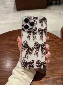 1pc Transparent TPU Silicone Phone Case, Full Camera Coverage, Leopard Print & Bow Design, UV Printing, Suitable For IPhone 16/16 Pro/16 Plus/16 Pro Max/7/7P/8/8P/X/XR/XS Max/11/11 Pro/11 Pro Max/12/12 Pro/12 Mini/12 Pro Max/13/13 Pro/13 Pro Max/14/14 Pro/14 Plus/14 Pro Max/15/15 Pro/15 Plus/15 Pro Max - Clear - View 1