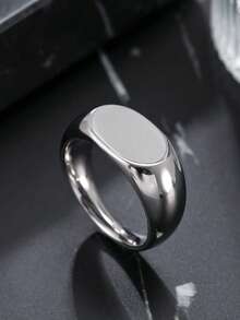 Minimalist Stainless Steel Ring, Polished Finish, Unisex, Geometric Design, Everyday Wear, Valentine's Day Gift - Silver - View 2